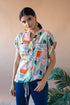 Nico Drawstring Roll Sleeve Top - Peach Geo